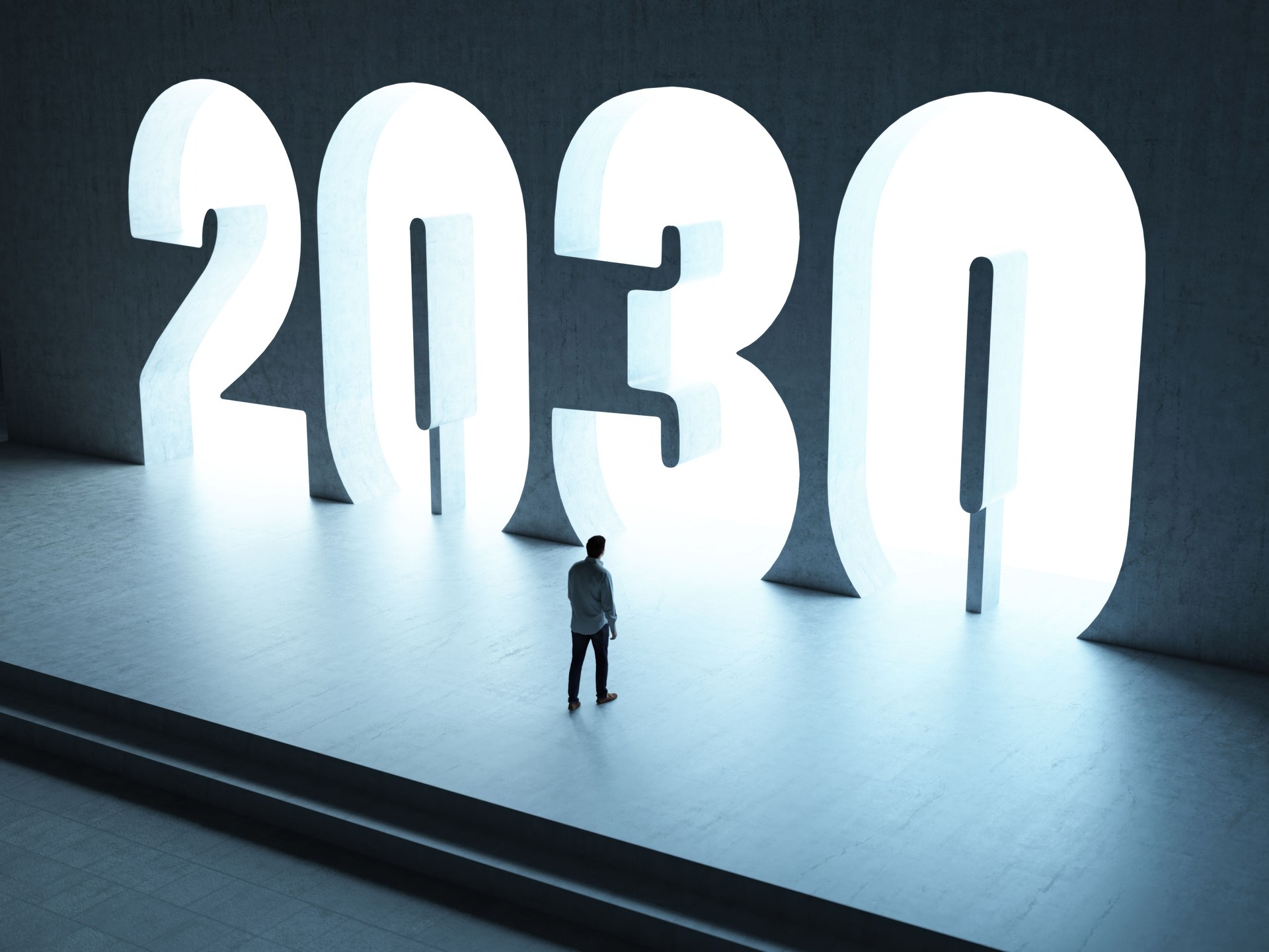Futuristic Concept of Man Entering Year 2030